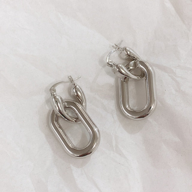 SKHEK 2022 Splice Geometric Hollow Detachable Chain Retro U Shape Long Drop Earrings For Women Girls Party Jewelry Simple Gift