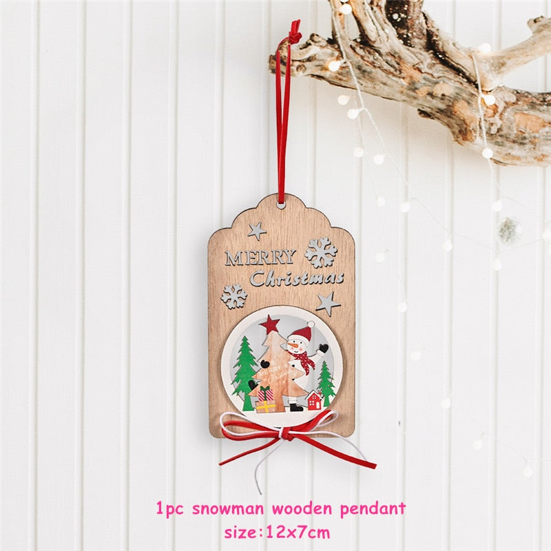 Christmas Gift 2022 Merry Christmas Wooden Pendants Navidad Xmas Tree Ornaments Wood Craft Kids Gifts Christmas Decorations for Home New Year