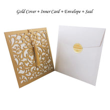 Load image into Gallery viewer, 1pcs Sample Laser Cut Wedding Invitations Card Square Hollow Greeting Cards Customize With Tassel Wedding Decoration Party Favor