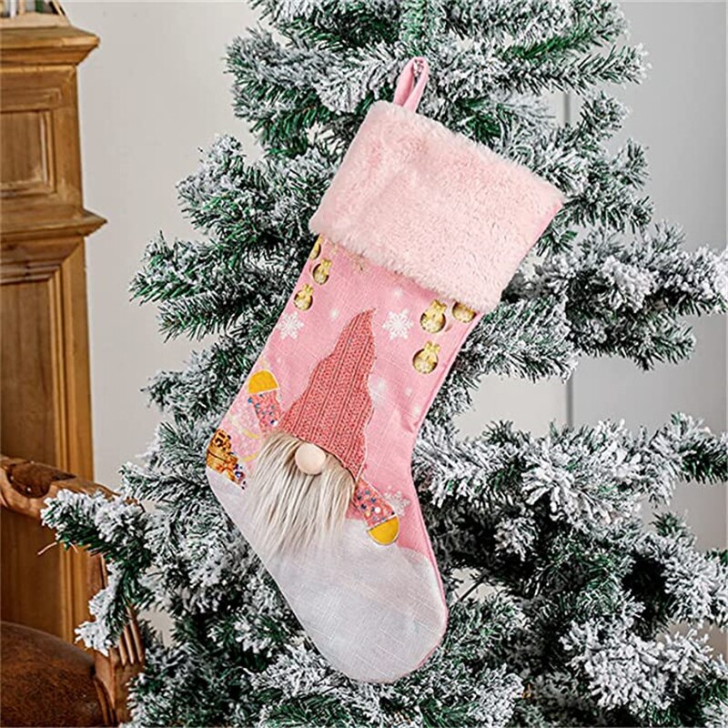 Christmas Gift New Christmas Stockings Socks LED Light Up Large Pink Christmas Decoration Candy Gift Bag Fireplace Xmas Tree Hanging Ornaments