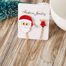 Load image into Gallery viewer, Christmas Gift Christmas Santa Claus Snowman Snowflake Enamel Alloy Badge Brooch Pin Double Chain Christmas Brooch Fashion Xmas Jewelry