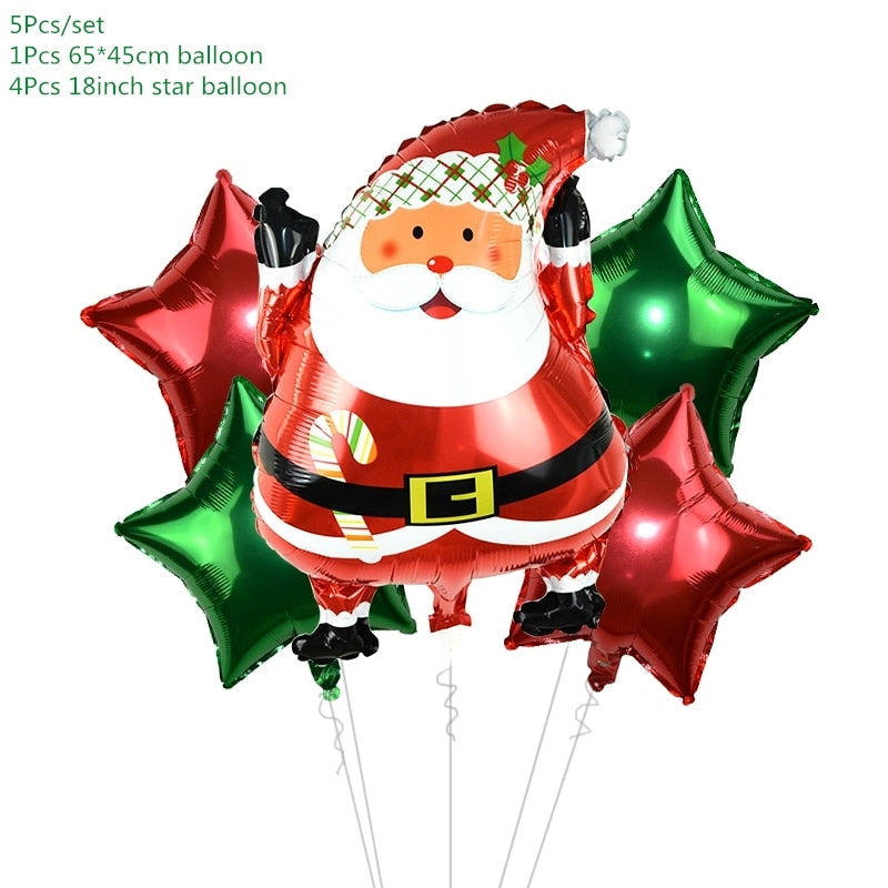 5Pcs/set Cartoon Santa Claus Snowman Foil Balloons Christmas Party Decorations Party Balloons Inflatable Helium Balloon Kids Toy
