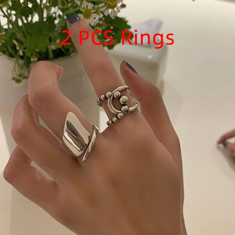 Skhek Hot Sale 2 PCS Rings Set INS Fashion Creative Geometric Birthday Party Jewelry Gifts Wholesale