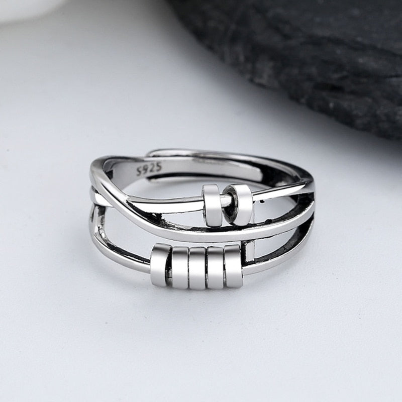 Skhek Ring Women Men Runner Fidget Anxiety Ring With Bead Worry Stress Relief Jewelry Adjustable Stacking Ring