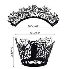 Load image into Gallery viewer, SKHEK Halloween 12Pcs Halloween Cupcake Wrapper Baking Cup Hollow Out Paper Cake Wrapper Witch Spiderweb Castle Halloween Decoration