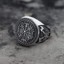 Load image into Gallery viewer, Skhek Hip Hop Rock Punk Nordic Mythological Story Viking Compass Silvery Ring Luxury Personality Rings for Men Women OSR539
