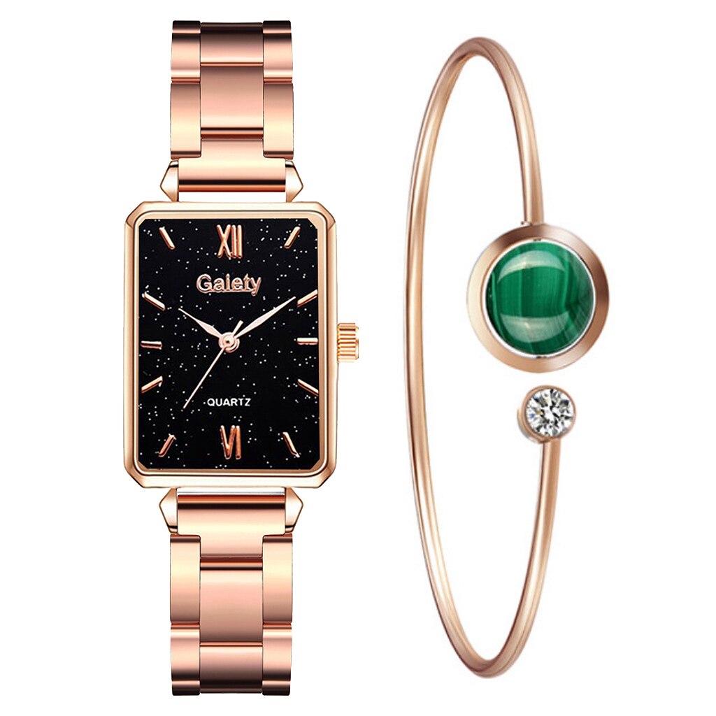 Christmas Gift Gaiety Brand Women Watches Fashion Green Dial Square Ladies Quartz Wrist Watch Bracelet Simple Dress Luxury Watches For Women 
