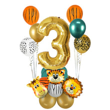 Load image into Gallery viewer, 18Pcs Jungle Animal Balloons Set Chrome Metallic Latex Balloon 32inch Gold Number Globos Kids Birthday Party Baby Shower Decor