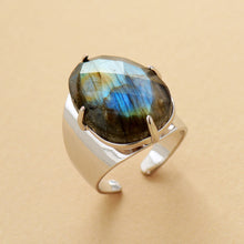 Load image into Gallery viewer, Skhek High End Big Natural Stone Rings Jewelry Labradorite Luxury Party Cocktail Ring Size 7