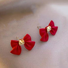 Load image into Gallery viewer, Christmas Gift Lucky Red Romantic Bow Stud Earring For Women Shiny Rhinestone Enamel Heart Bowknot Earrings Girls Christmas Festival Jewelry