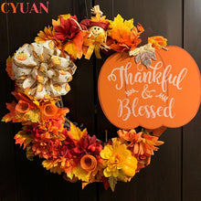 Load image into Gallery viewer, Christmas Gift Thanksgiving Wooden Thankful &amp; Blessed Pumpkin Fall Hanging Sign Autumn Harvest Festival Home Wall Door Decoration Halloween