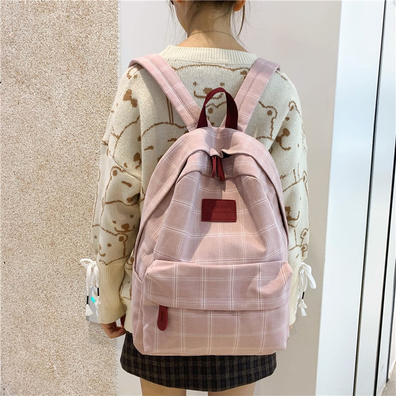 Skhek Back to school supplies Fashion Girl College School Bag Casual New Simple Women Backpack Striped Book Packbags For Teenage Travel Shoulder Bag Rucksack
