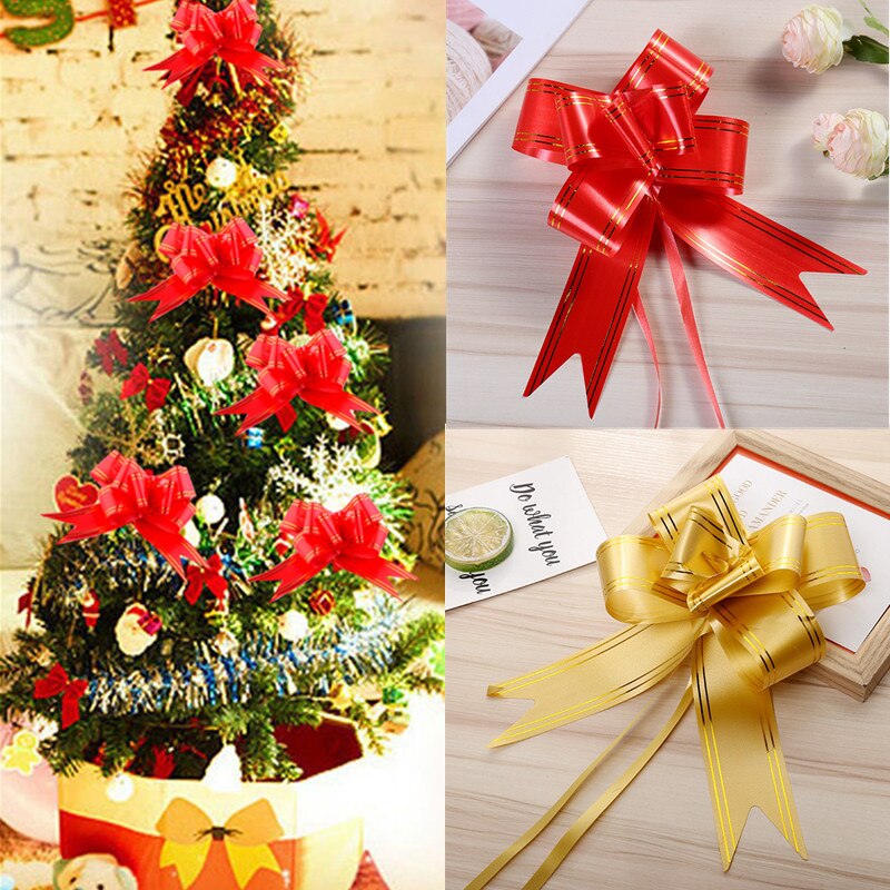 Christmas Gift 10pcs Christmas Gifts Pull Bows New Year Decoration Ribbon Bow Navidad Tree Ornaments Noel Wedding Car DIY Craft Bow Natal Decor