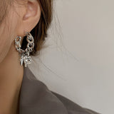 Skhek  925 Sterling Sliver Twisted Chain Hoop Earrings For Women Silver Color Cross Circle Pendant Earrings
