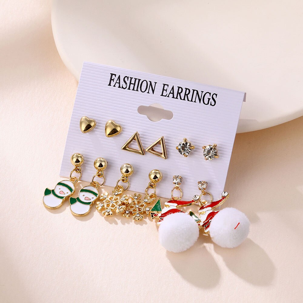 Christmas Gift IPARAM Fashion Christmas Snowflake Earring Set for Women Christmas Bells Reindeer Love Drop Earrings 2021 Fashion Jewelry Gifts