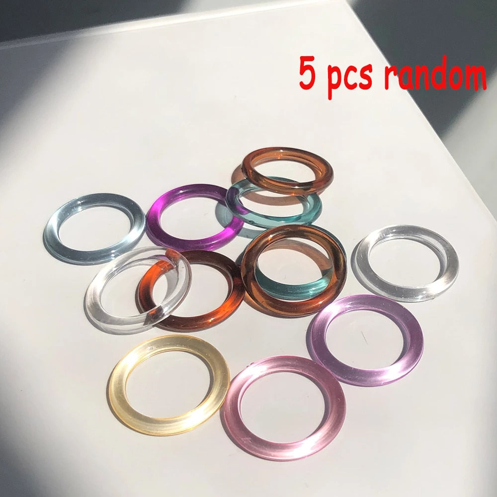 2021 New Transparent  Colourful Resin Acrylic Rhinestone Geometric Square Circle Rings Set for Women Girls Jewelry Gifts