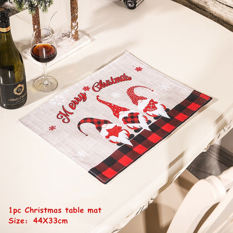 Christmas Gift Navidad Christmas Placemats Individual Tablecloth Ornaments Xmas Santa Claus Table Mats Dining Room Table Decor New Year 2022