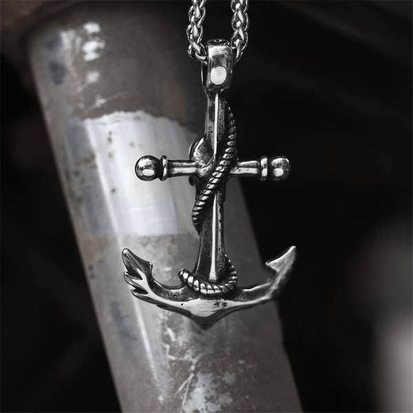 Skhek Stainless Steel Sea Anchor Skull Man Men Necklaces Chain Pendants Punk Rock Hip Hop Unique for Male Boy Fashion Jewelry Gift