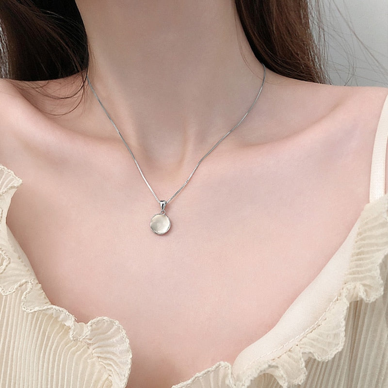 S925 Sterling Silver White Round Pendant Necklaces Luxury Women Fine Jewelry Clavicle Chain Short Necklace