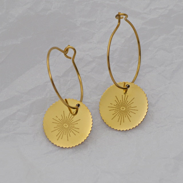 SKHEK 2022 New Stainless Steel Small Circle Hoop Earrings Gold Color Geometric Pendant Hoop Earring For Women Girls Jewelry