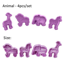 Load image into Gallery viewer, 4PCS/SET DIY Dinosaur Cookie Mold Food Grade Plastic Animal Biscuit Cutter Jungle Party Baking Tools Birthday Cupcake Supplies