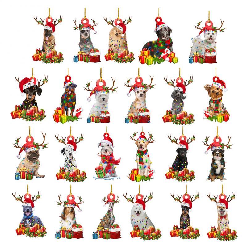New Christmas Hanging Pendants Dog Wooden Ornament Xmas Tree Decoration Ornaments Happy New Year Gift Home Decorations Navidad