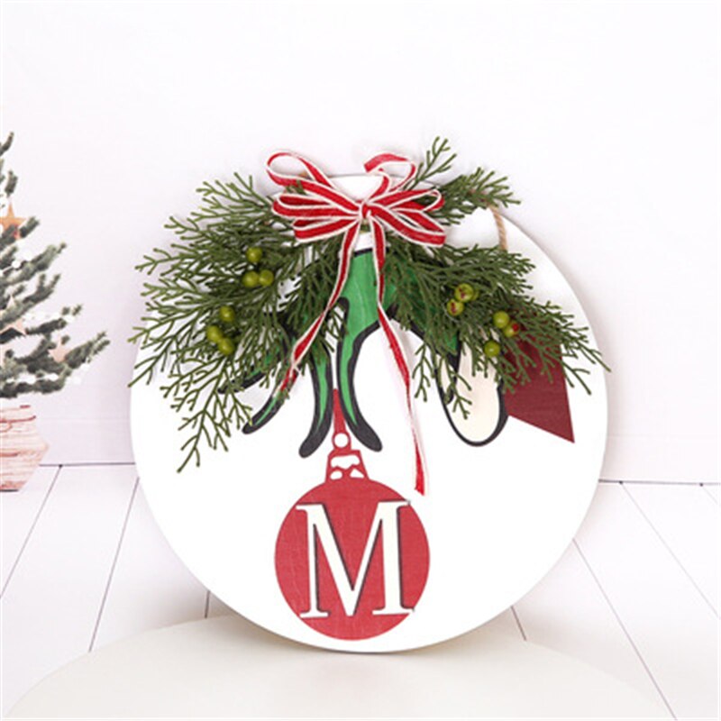 Christmas Gift Christmas Ornaments Bow Wooden Brand Pendant With LED Light Artificial Flower Wall Door Hanging 2022 Merry Christmas Decoration