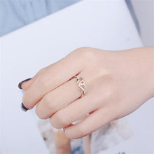 Load image into Gallery viewer, Christmas Gift New Small Fresh Heart Shaped Creative Double Love Hollow 925 Sterling Silver Jewelry Fashion Crystal Opening Rings  R137