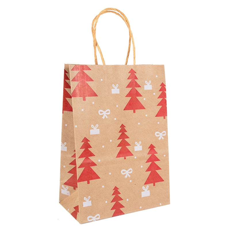 5pcs Kraft Paper Gift Bags Snowflakes Merry Christmas Candy Cookie Packaging Bag Boxes 2022 New Year Party Natal Kids Favors