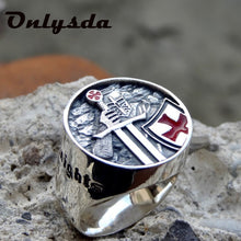 Load image into Gallery viewer, Skhek Wholesale Cool Stuff Men&#39;s Rings Stainless Steel Red Armor Shield Knight Templar Crusader Cross Ring Punk Jewelry