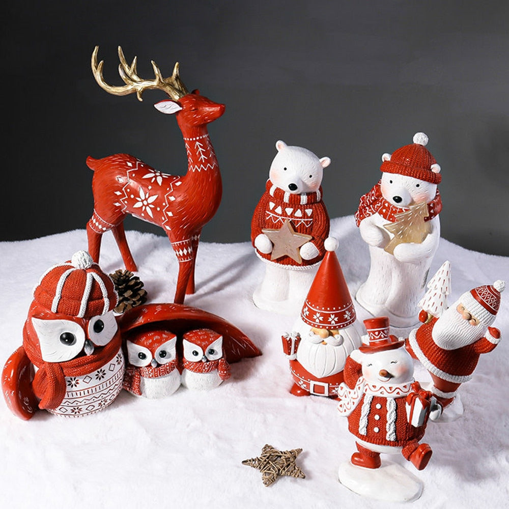 Christmas Tree Toy Decoration Resin Santa Claus Snowman Deer Elk Bear Owl Animal Ornament Happy New Year Party Gift Home Decor