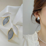 Skhek 2023 New Arrival Metal Trendy Summer Fresh Lovely Sweet Grey Leaf Dangle Earrings For Women Fashion Metal Jewelry