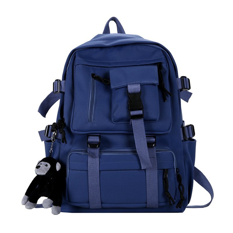 Skhek Back to school supplies Preppy Style Black Backpack Unisex Women Men Backpack Nylon Waterproof Multi-Pocket Design Mochilas Teenagers Shoulder Bag