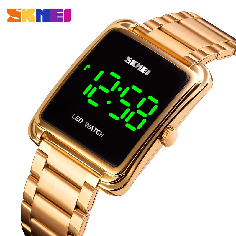 Christmas Gift SKMEI LED Digital Watch Mens Waterproof Date Men Digital Wristwatches Stainless Steel Strap Thin Electronic Clock Fashion 1505