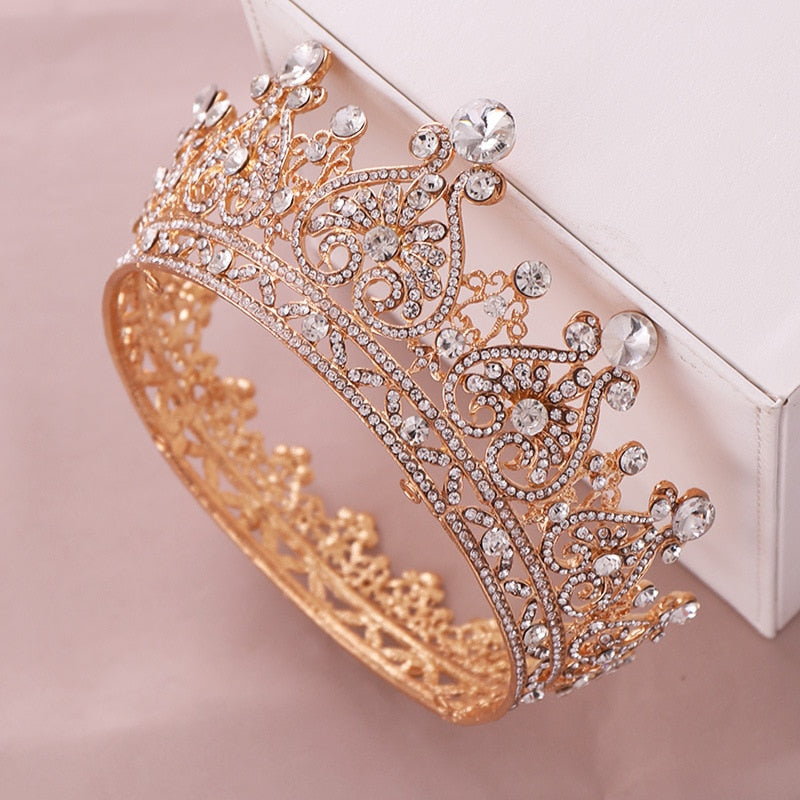 Trendy Wedding Crown Baroque Rhinestone Crystal Crown Headband Gold Crown Wedding Hair Accessories Bridal Crown Hair Accessories