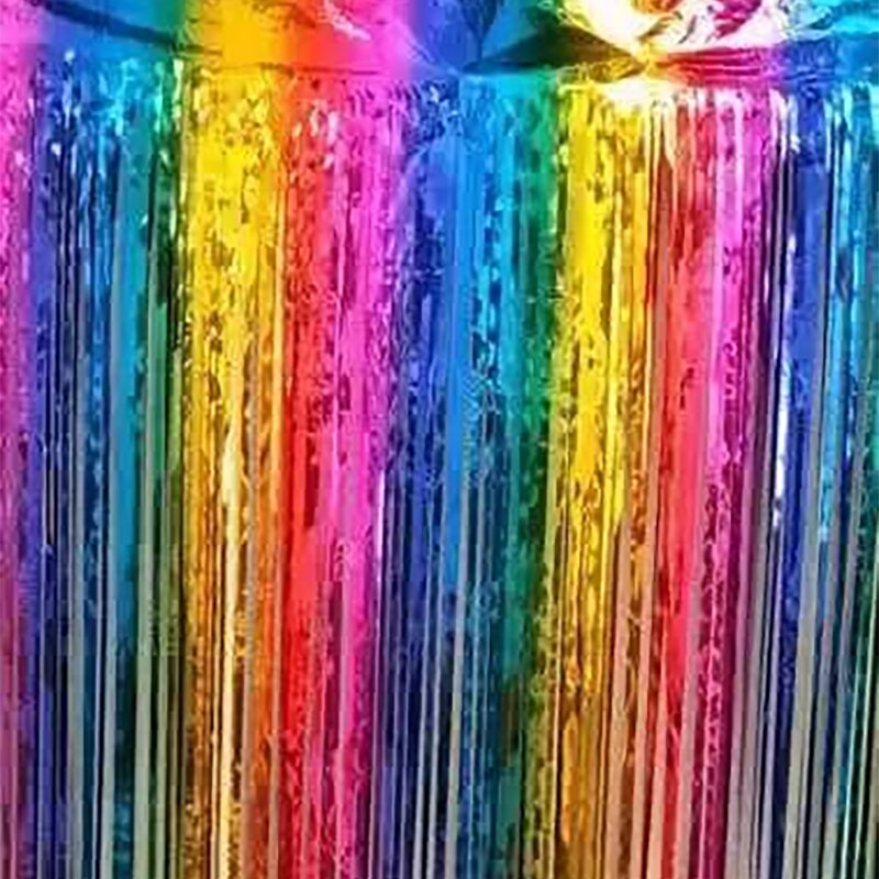 New Arrival 2-3M Party Wedding Backdrop Decoration Rainbow Curtain Backdrop Fringe Tinsel Foil Curtains Birthday Party Decoratio