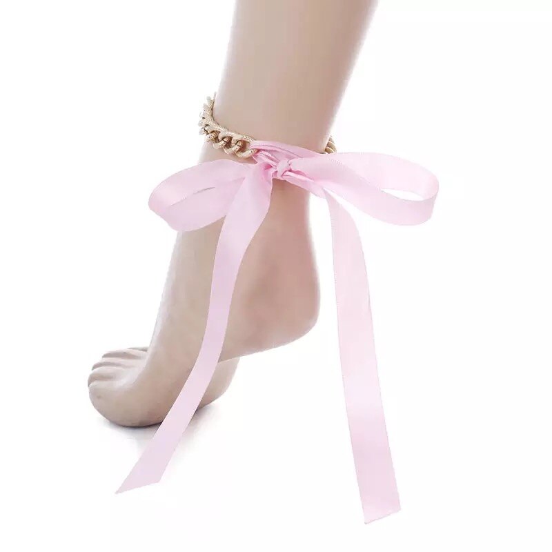 Fashion women sexy beach ribbon bow Ankle Chain punk thick chain long ribbon ankle high heels Anklet Sexy Girls Club Party