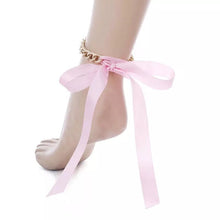 Load image into Gallery viewer, Fashion women sexy beach ribbon bow Ankle Chain punk thick chain long ribbon ankle high heels Anklet Sexy Girls Club Party