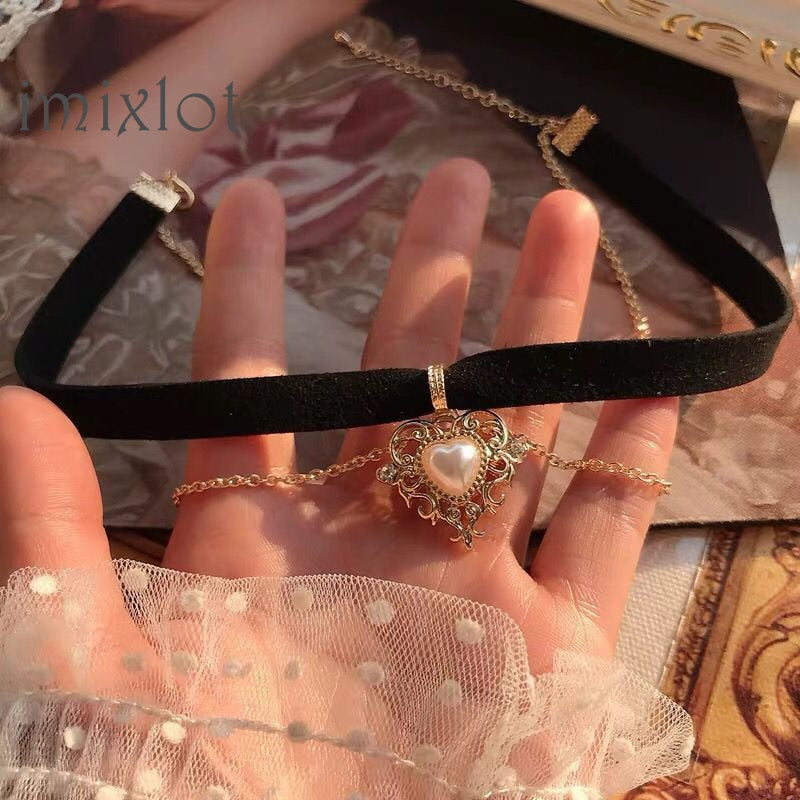 SKHEK Goth Vintage Butterfly Black Velvet Double Chain Clavicle Collar Choker Necklaces For Women Egirl Party Aesthetic Accessories