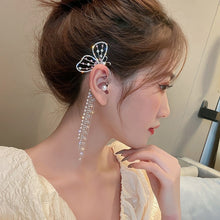 Load image into Gallery viewer, Skhek  Fashion Crystal Butterfly Clip On Earring Pearl Bead Ear Cuff Long Tassels Charm Hollow Earrings For Women Clip Jewelry Gifts