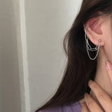 Skhek 925 Sterling Silver Double-layer Chain Earrings for Women Cool Personality Ear Studs Ear Clip Earring Fashion Jewelry
