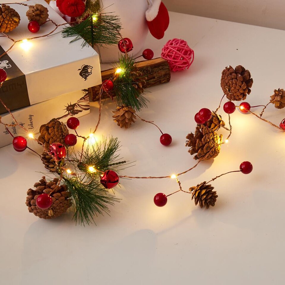 Christmas Decoration Pine Cone Light String Led Copper Wire Light Pine Needle Decor Mulberry Xmas Gifts Chritmas Decoration Home