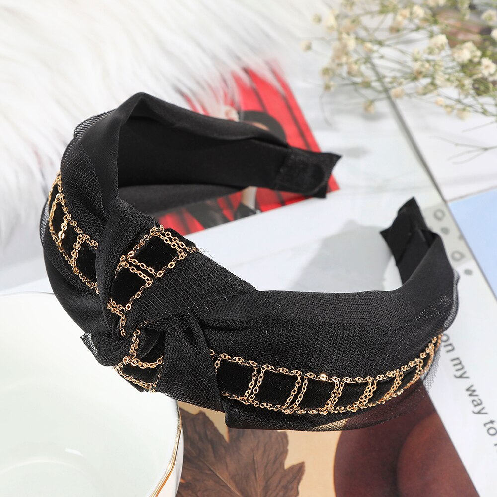 Women Hairbands Knotted Headbands Crystal Rhinestone Wide Hair Bands  Girls Vintage Twisted Tie Headwear for Hair Accessories