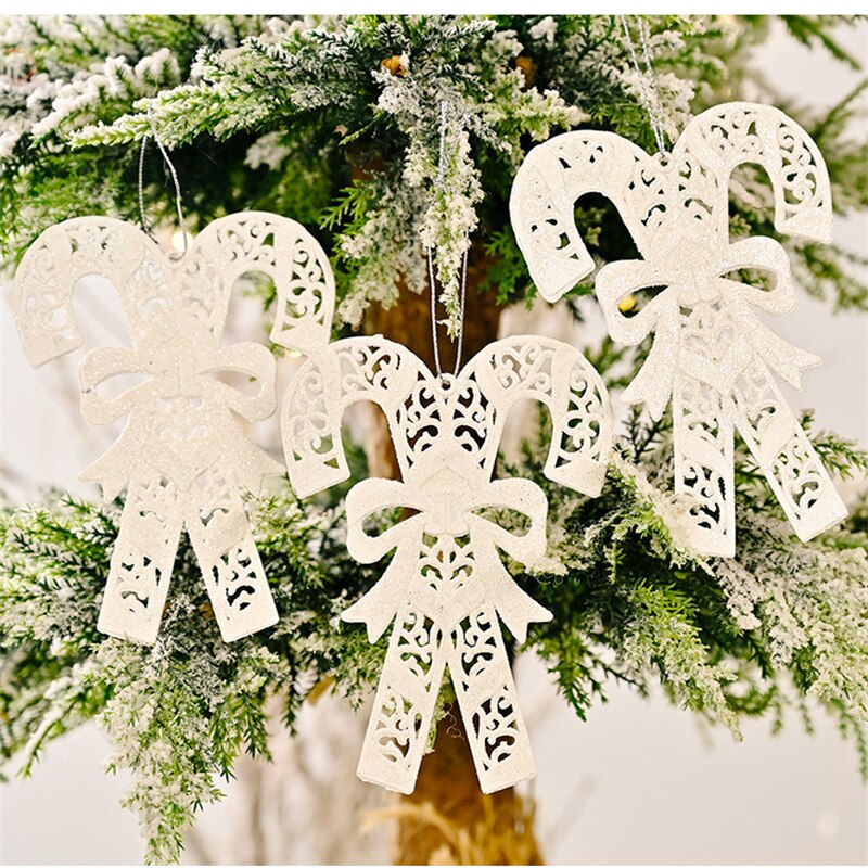 Christmas Gift 2021 Christmas Tree Decoration Plastic Snowflake Bell Candy Cane Xmas Hanging Ornaments For Home Decor DIY Handmade Pendant Gift