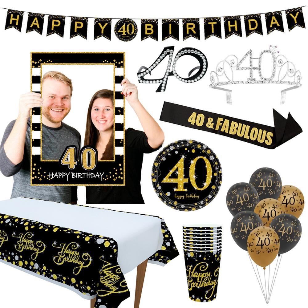 Cheer 40 Black Gold Balloon Happy Birthday 40 Years Balloons 40th Birthday Party Decoration Adults Foil Latex Baloon 40 Birthday