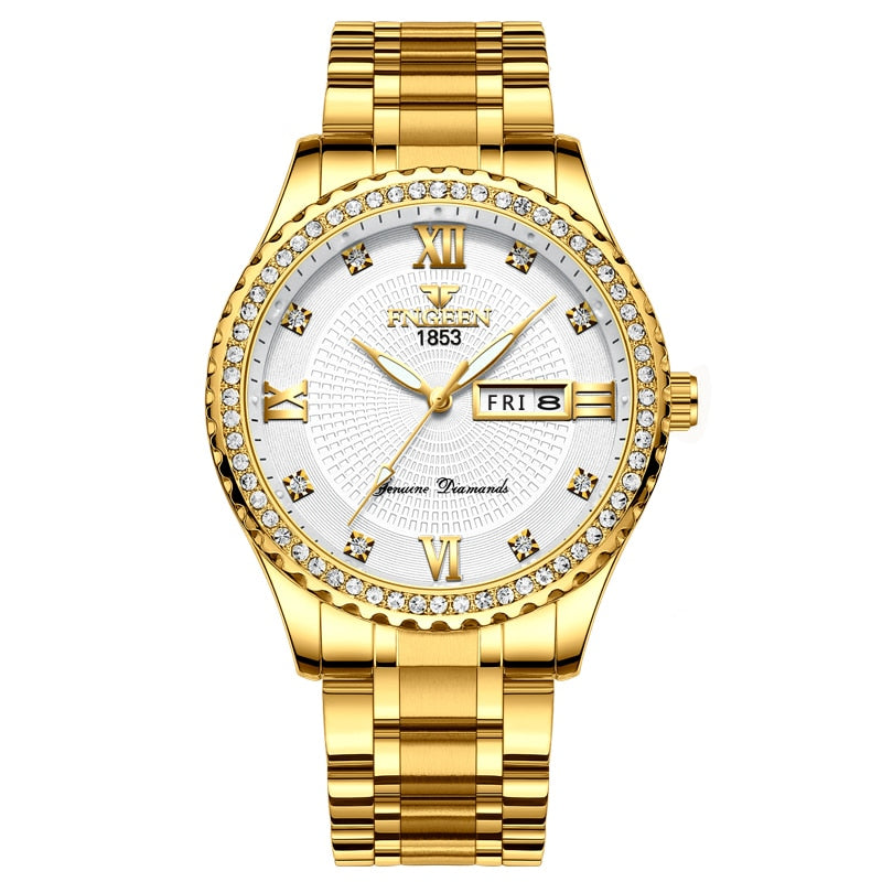 Christmas Gift New Luxury men's quartz watch steel calendar 30 meters  waterproof men's quartz watch gold clock relogio masculino