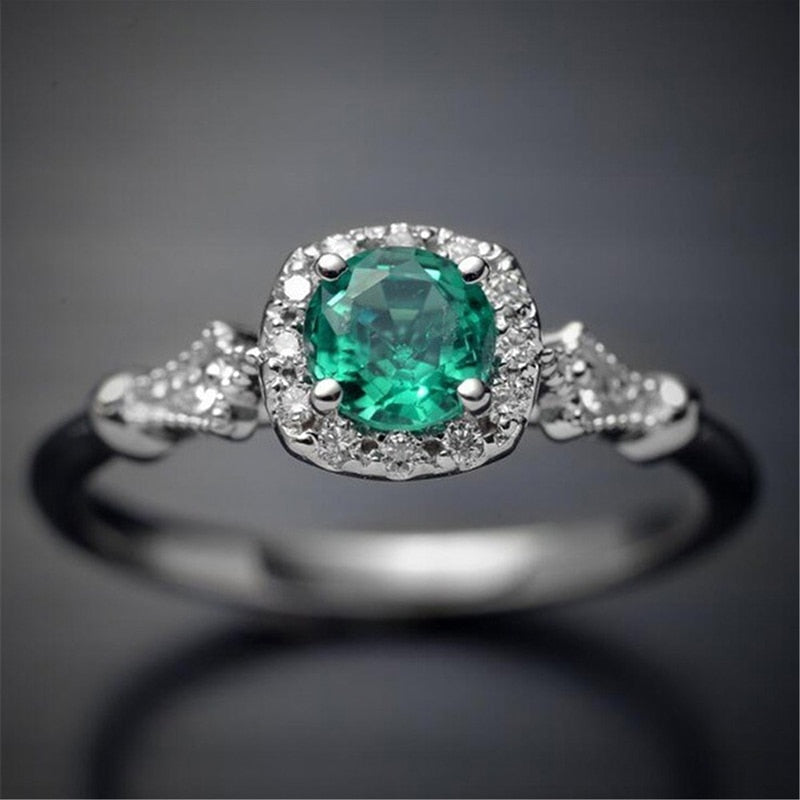 Skhek Fashion Women Rings 2023 Vintage Square Green Zircon Stone Engagement Female Casual Rings