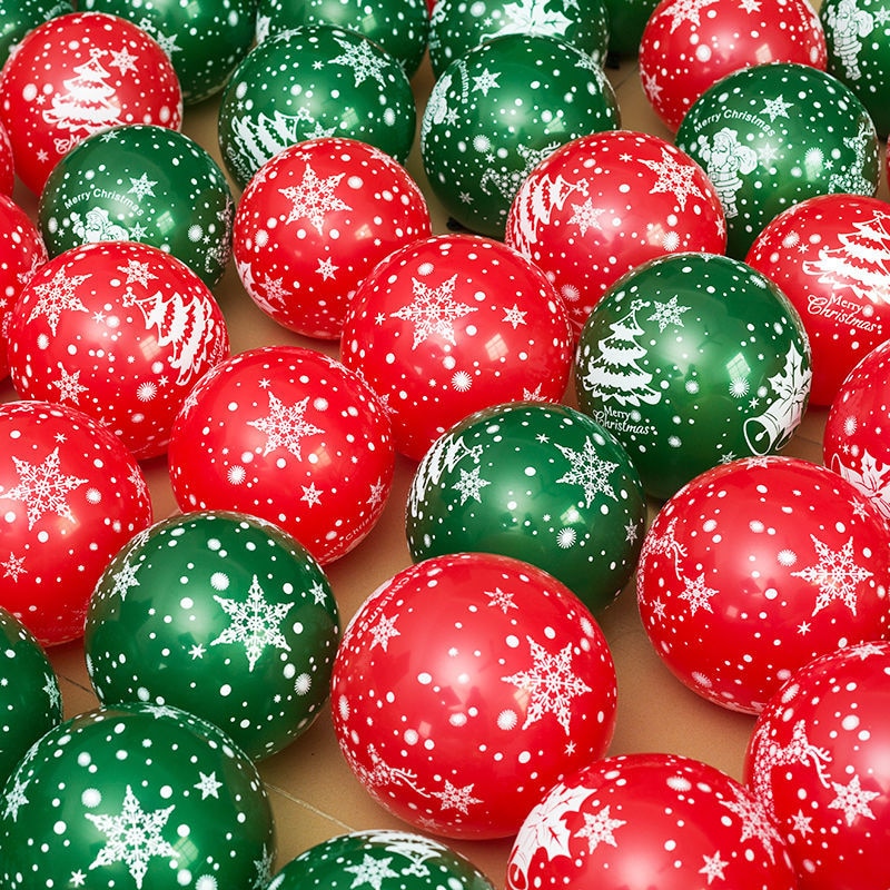 Skhek 20pcs/Lot 12inch Christmas Decoration Latex Balloons Happy New Year Santa Snowflake Holiday Decor Gold Green Red Printed Ballon