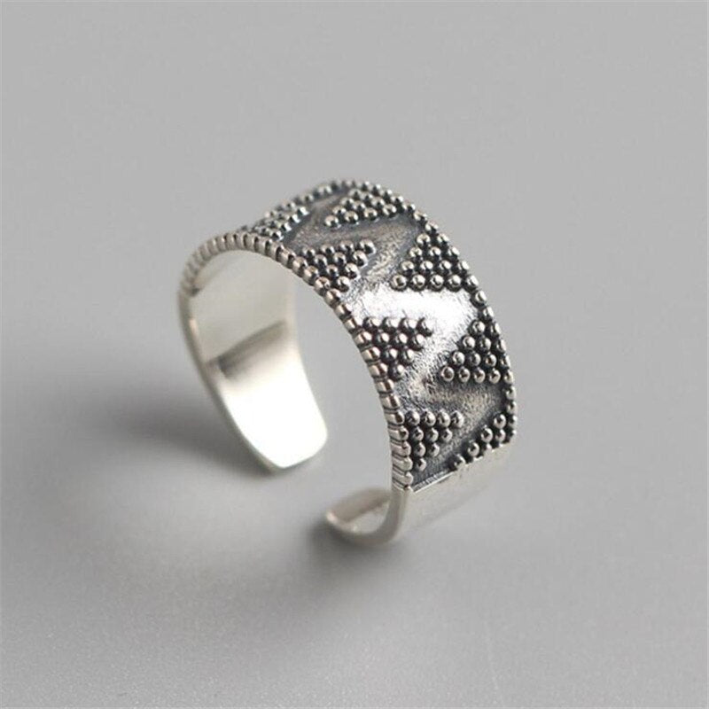 Christmas Gift Simple Creative Dot Wave Triangle Geometric 925 Sterling Silver Jewelry Wide Face Retro Exquisite Opening Rings R031