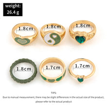 Load image into Gallery viewer, Skhek  6 Pcs Cute Metal Gold Heart Rings Set for Women Punk Crystal Shinestone Aesthetic Y2k Tai Chi Kpop Emo Anillos Jewelry
